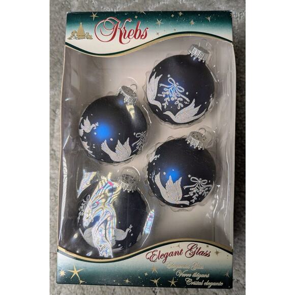 Krebs Elegant Glass Christmas Ornaments MIDNIGHT HAZE 2 5/8" BALLS white doves - Picture 3 of 6
